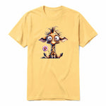 A mustard short-sleeve crewneck t-shirt for adult featuring a graphic of a wildlife animal on the front.