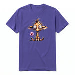 A purple short-sleeve crewneck t-shirt for adult featuring a graphic of a wildlife animal on the front.