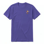 A purple short-sleeve crewneck t-shirt for adult featuring a graphic of a wildlife animal on the left chest.