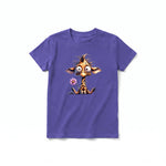 A purple short-sleeve crewneck t-shirt for youth featuring a graphic of a wildlife animal on the front.