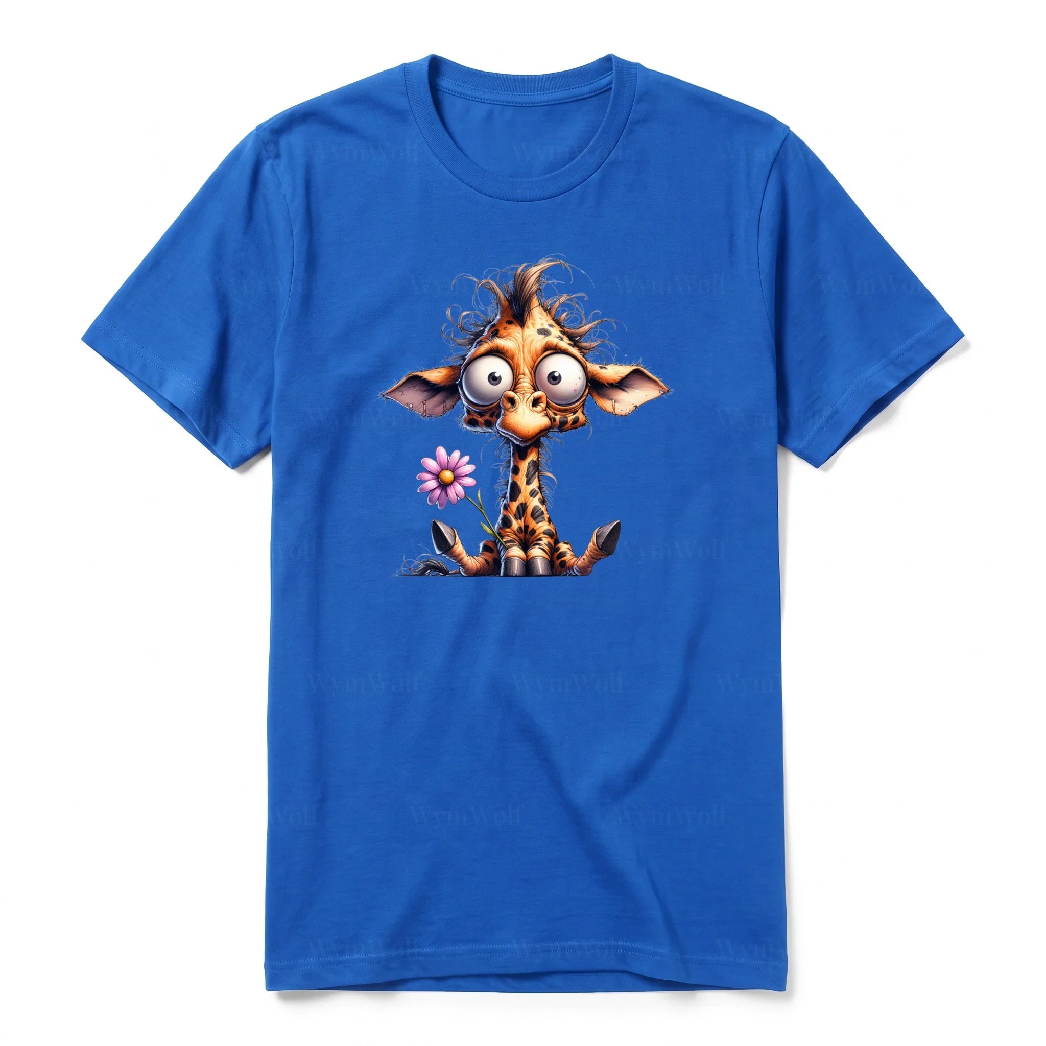 A royal short-sleeve crewneck t-shirt for adult featuring a graphic of a wildlife animal on the front.