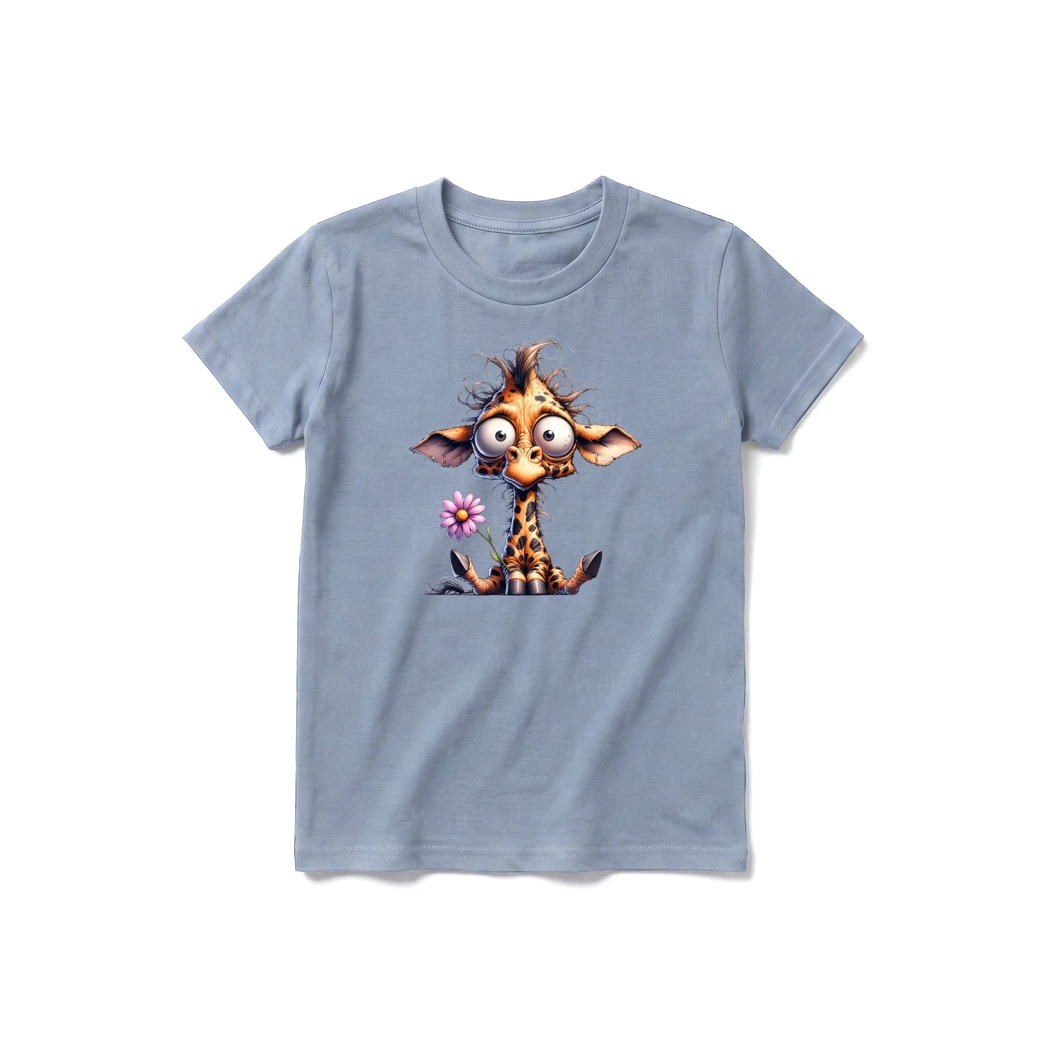 A steel-blue short-sleeve crewneck t-shirt for youth featuring a graphic of a wildlife animal on the front.