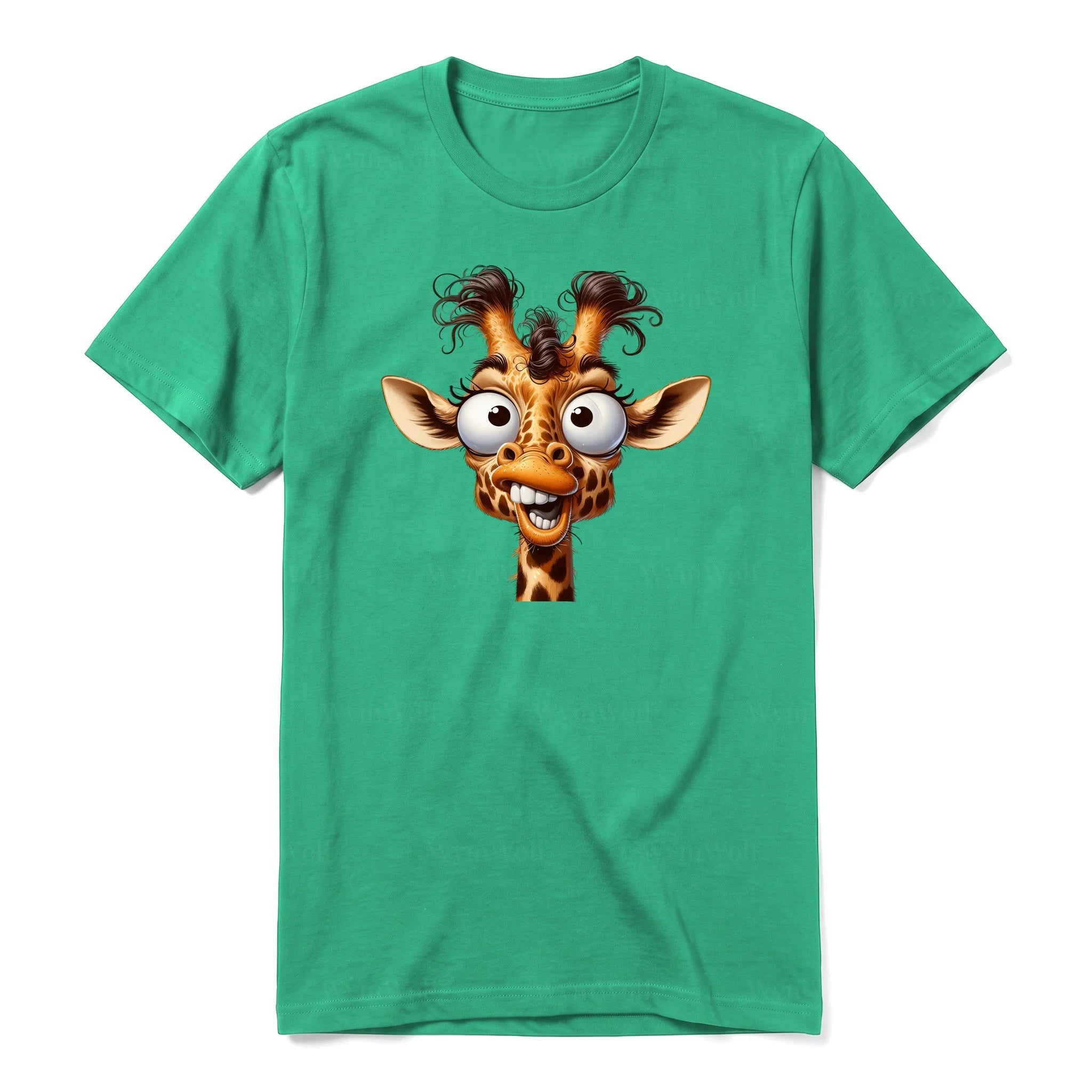 Un T-shirt kelly à manches courtes et col rond, orné d'un motif représentant un animal de la faune sur le devant.