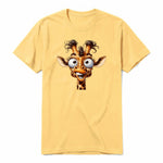 A mustard short-sleeve crewneck t-shirt for adult featuring a graphic of a wildlife animal on the front.