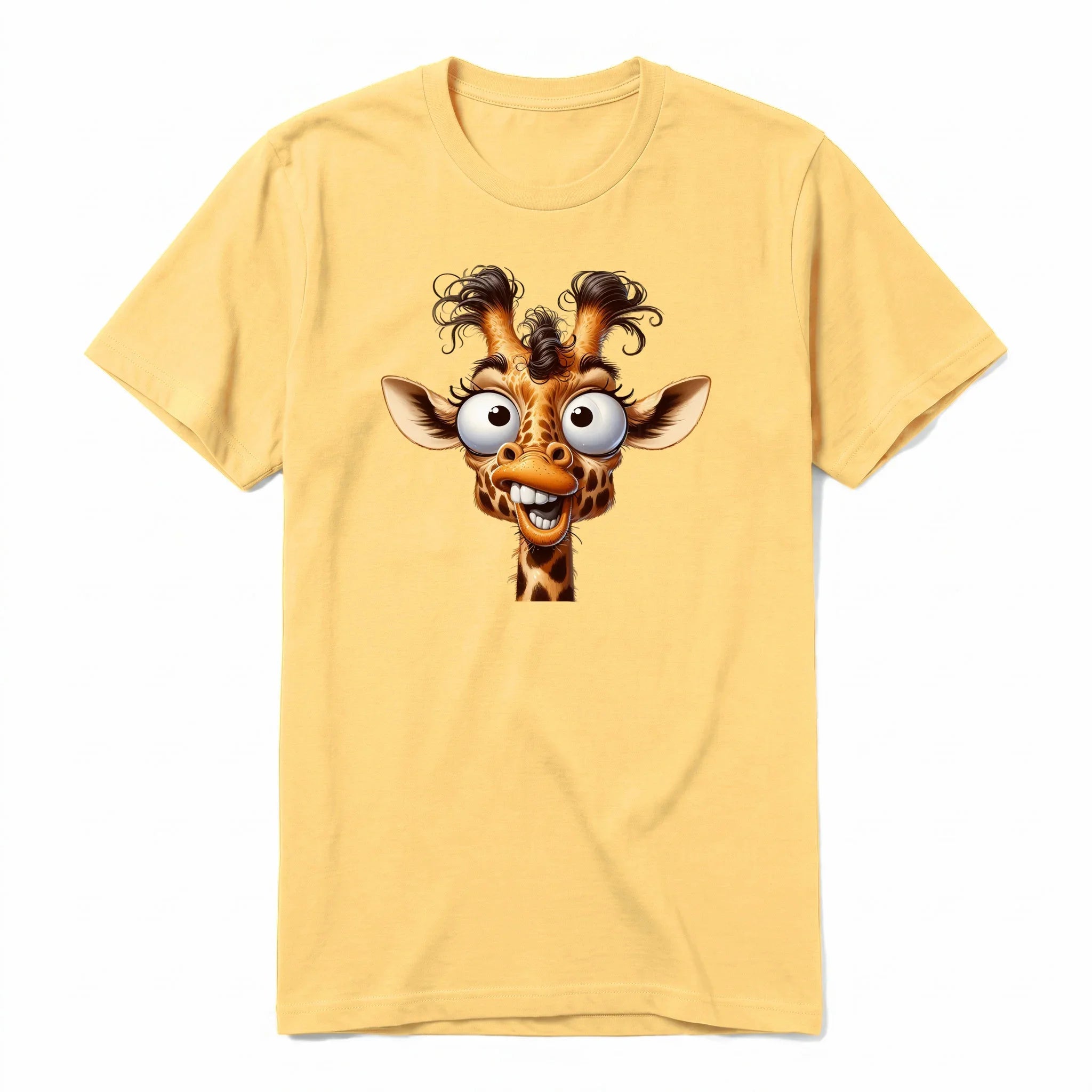 A mustard short-sleeve crewneck t-shirt for adult featuring a graphic of a wildlife animal on the front.