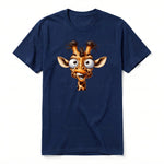 Un T-shirt marine à manches courtes et col rond, orné d'un motif représentant un animal de la faune sur le devant.