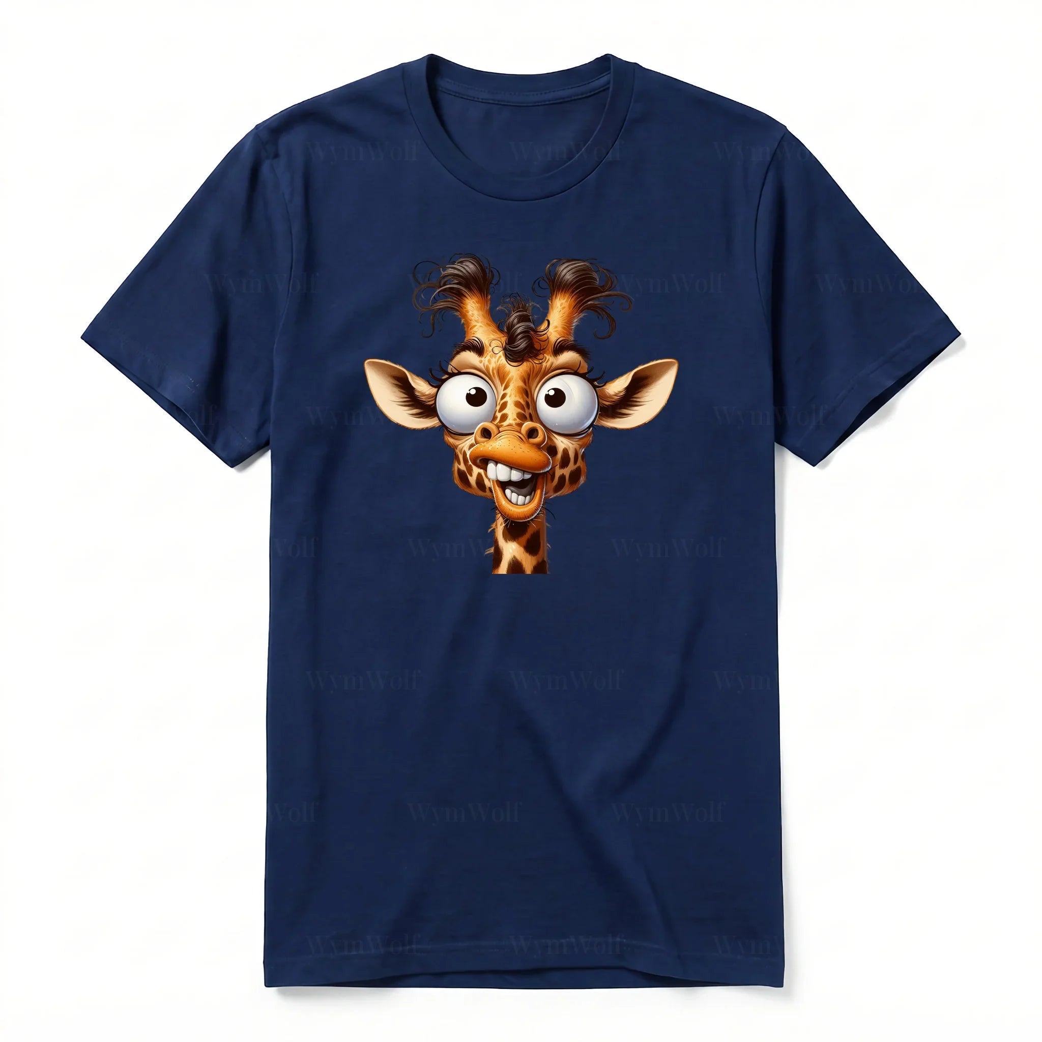 Un T-shirt marine à manches courtes et col rond, orné d'un motif représentant un animal de la faune sur le devant.