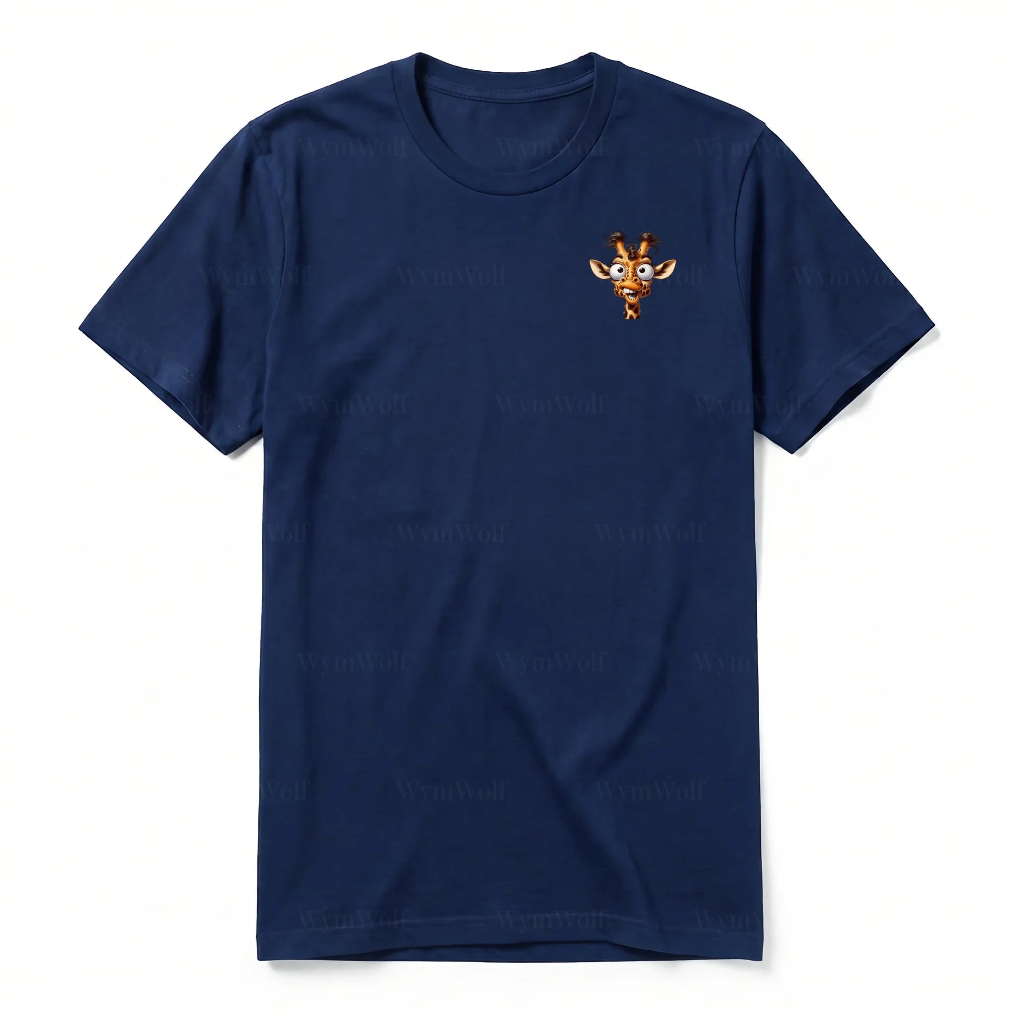 Un T-shirt marine à manches courtes et col rond, orné d'un motif représentant un animal de la faune sur la poitrine gauche.