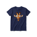 Un T-shirt marine à manches courtes et col rond pour jeune, orné d'un motif représentant un animal de la faune sur le devant.