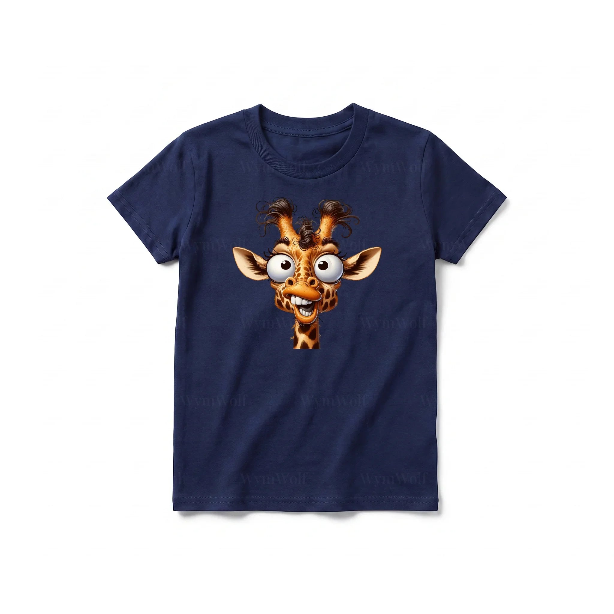 Un T-shirt marine à manches courtes et col rond pour jeune, orné d'un motif représentant un animal de la faune sur le devant.