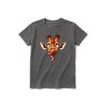 Un T-shirt charbon à manches courtes et col rond pour jeune, orné d'un motif représentant un animal de la faune sur le devant.