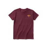 Un T-shirt marron à manches courtes et col rond pour jeune, orné d'un motif représentant un animal de la faune sur la poitrine gauche.