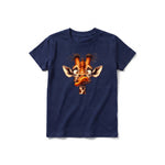 Un T-shirt marine à manches courtes et col rond pour jeune, orné d'un motif représentant un animal de la faune sur le devant.