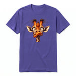 A purple short-sleeve crewneck t-shirt for adult featuring a graphic of a wildlife animal on the front.