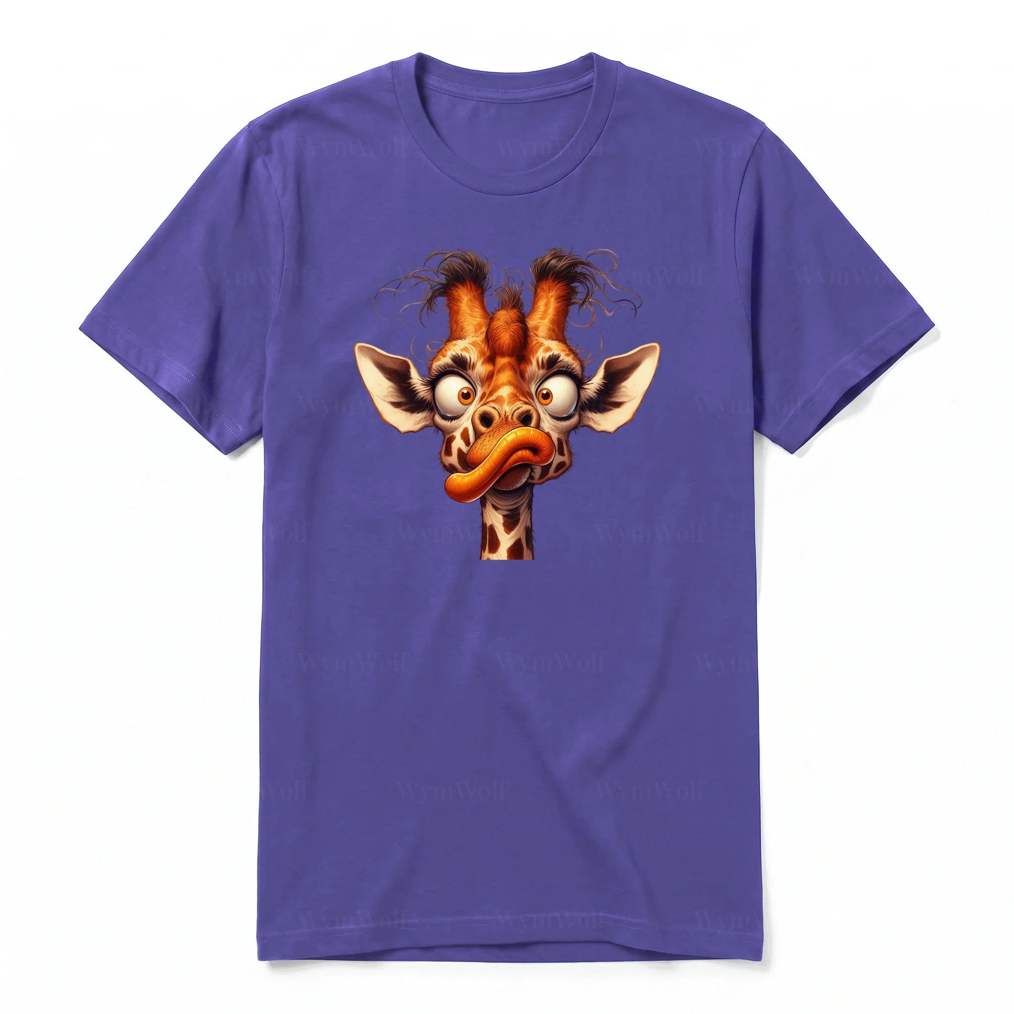 A purple short-sleeve crewneck t-shirt for adult featuring a graphic of a wildlife animal on the front.