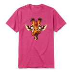 A raspberry short-sleeve crewneck t-shirt for adult featuring a graphic of a wildlife animal on the front.