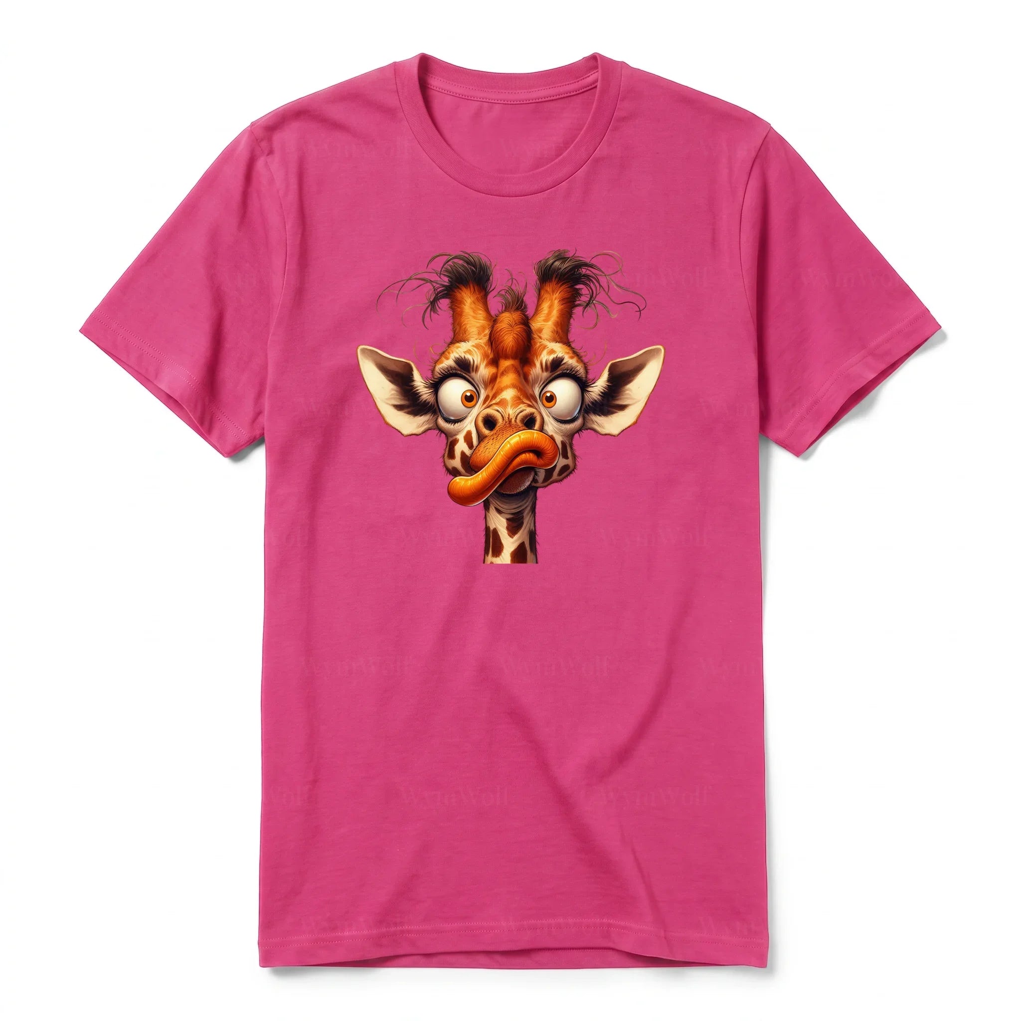 A raspberry short-sleeve crewneck t-shirt for adult featuring a graphic of a wildlife animal on the front.