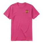 A raspberry short-sleeve crewneck t-shirt for adult featuring a graphic of a wildlife animal on the left chest.