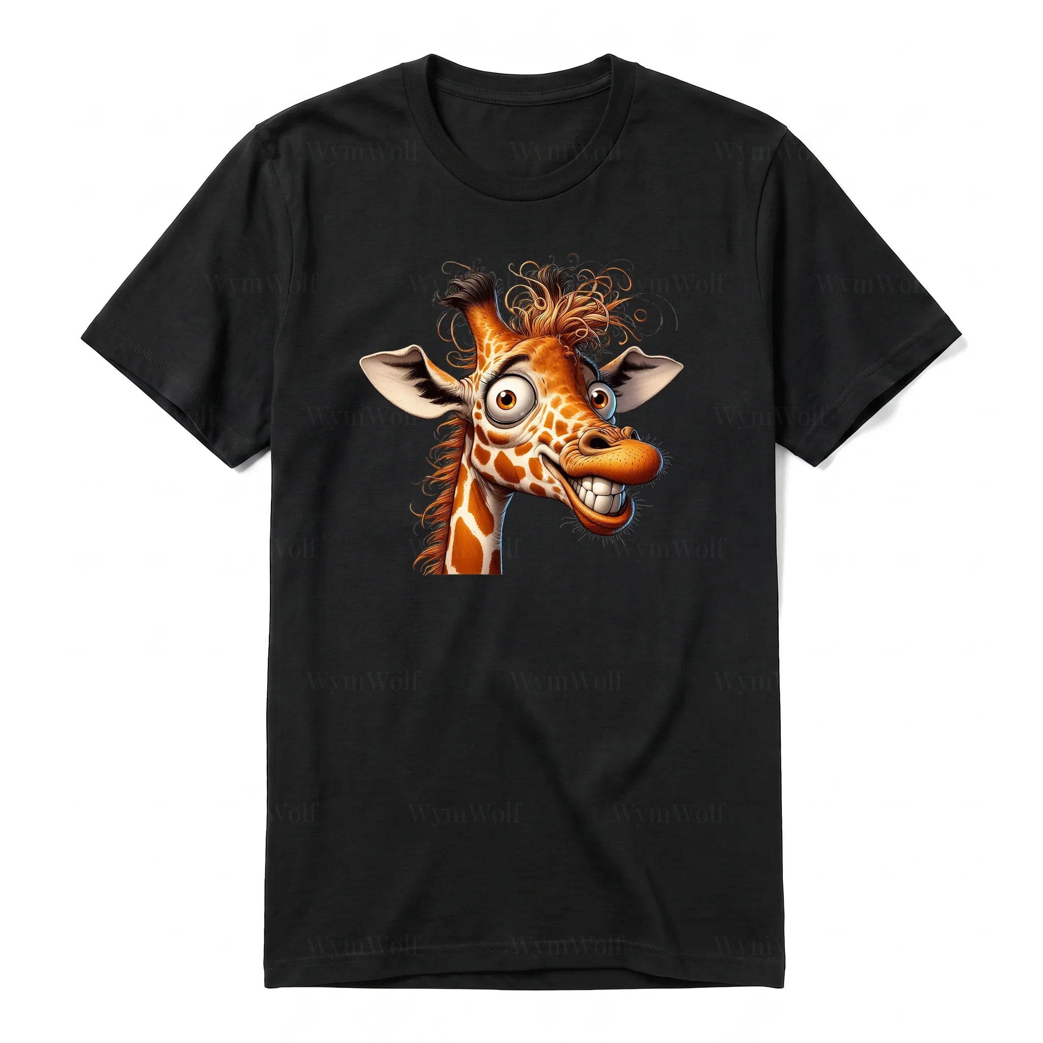 A black short-sleeve crewneck t-shirt for adult featuring a graphic of a wildlife animal on the front.