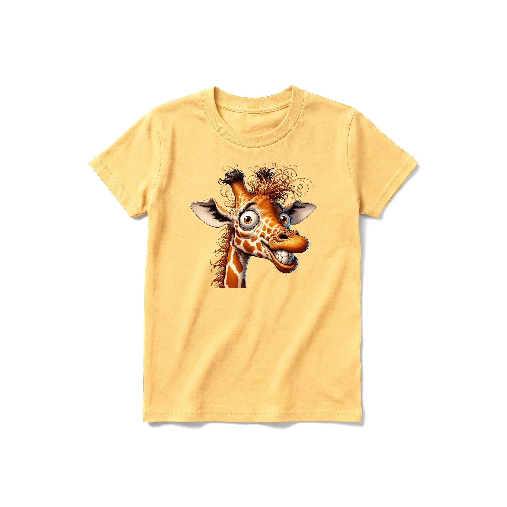 A mustard short-sleeve crewneck t-shirt for youth featuring a graphic of a wildlife animal on the front.
