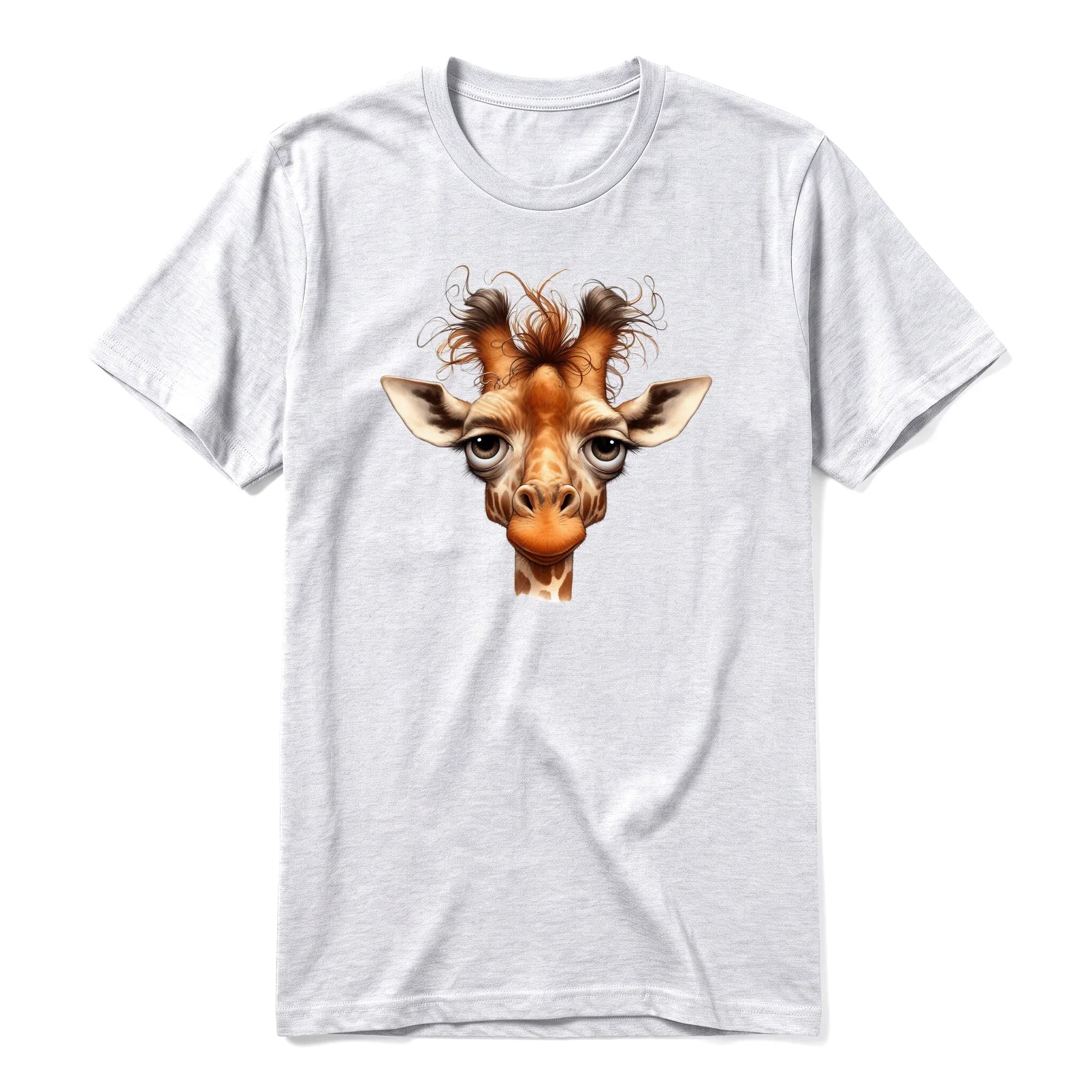Un T-shirt gris cendré à manches courtes et col rond, orné d'un motif représentant un animal de la faune sur le devant.