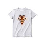 Un T-shirt gris cendré à manches courtes et col rond pour jeune, orné d'un motif représentant un animal de la faune sur le devant.