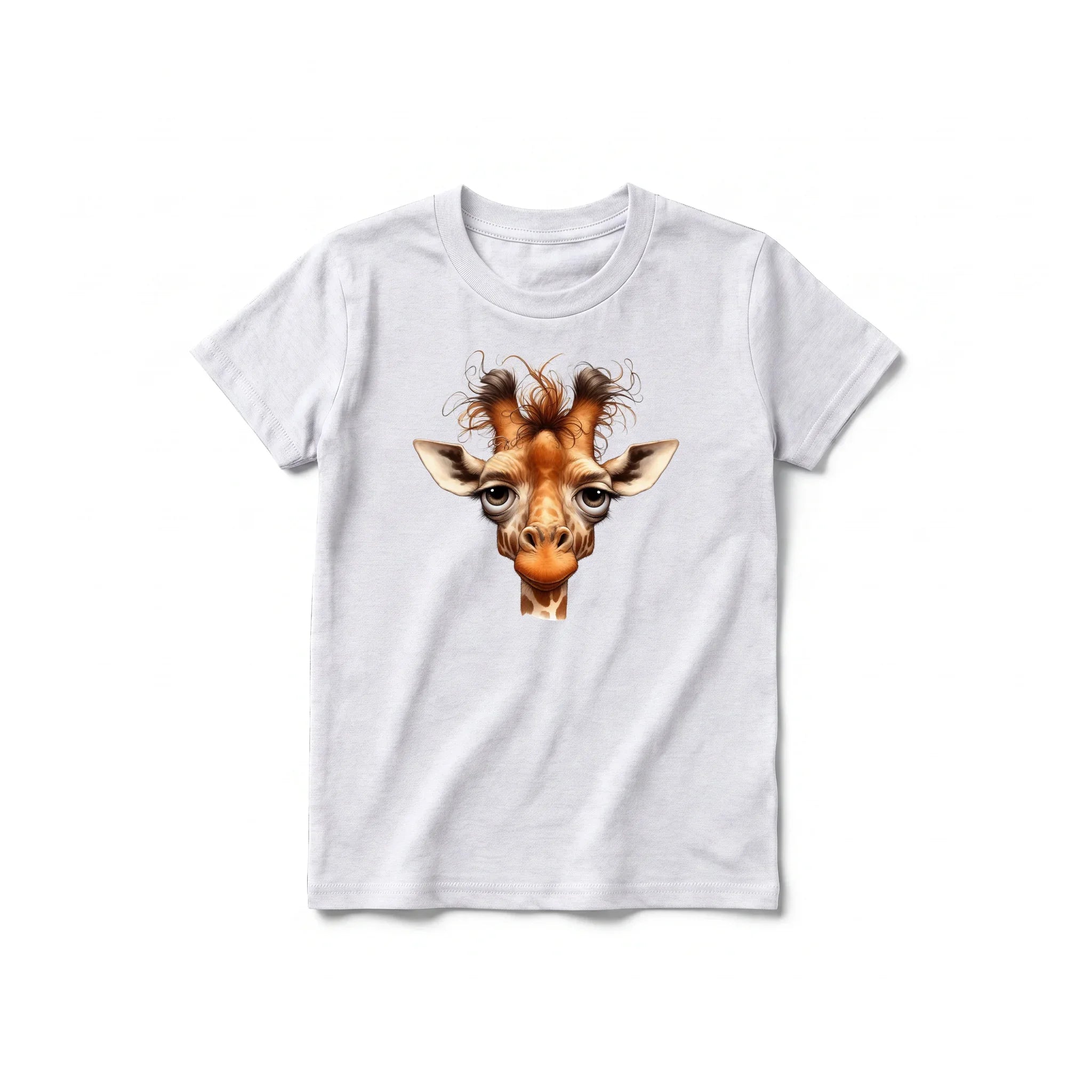 Un T-shirt gris cendré à manches courtes et col rond pour jeune, orné d'un motif représentant un animal de la faune sur le devant.
