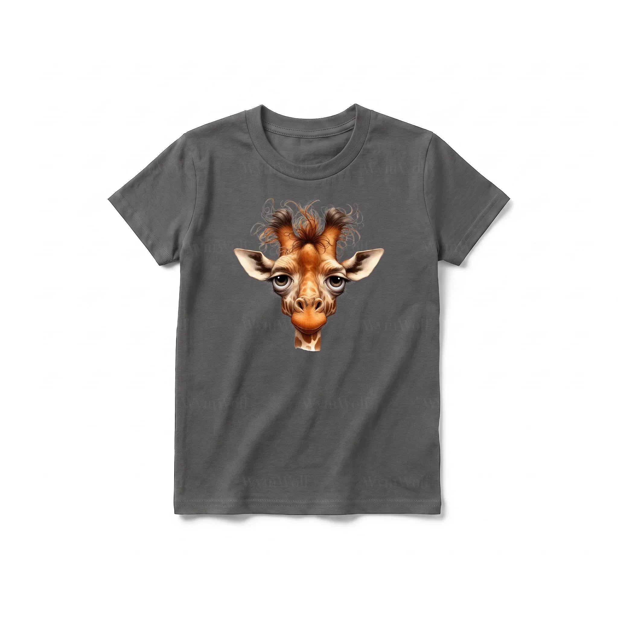 Un T-shirt charbon à manches courtes et col rond pour jeune, orné d'un motif représentant un animal de la faune sur le devant.