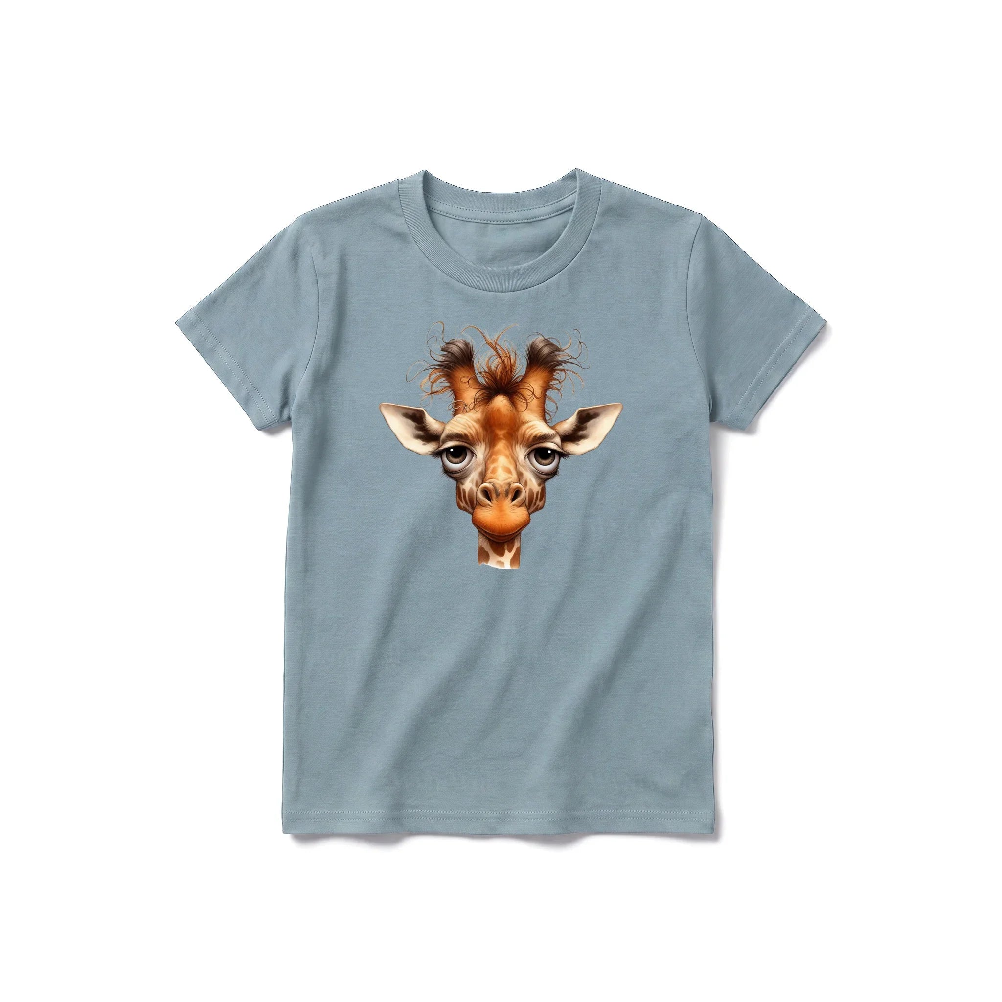 Un T-shirt sauge à manches courtes et col rond pour jeune, orné d'un motif représentant un animal de la faune sur le devant.