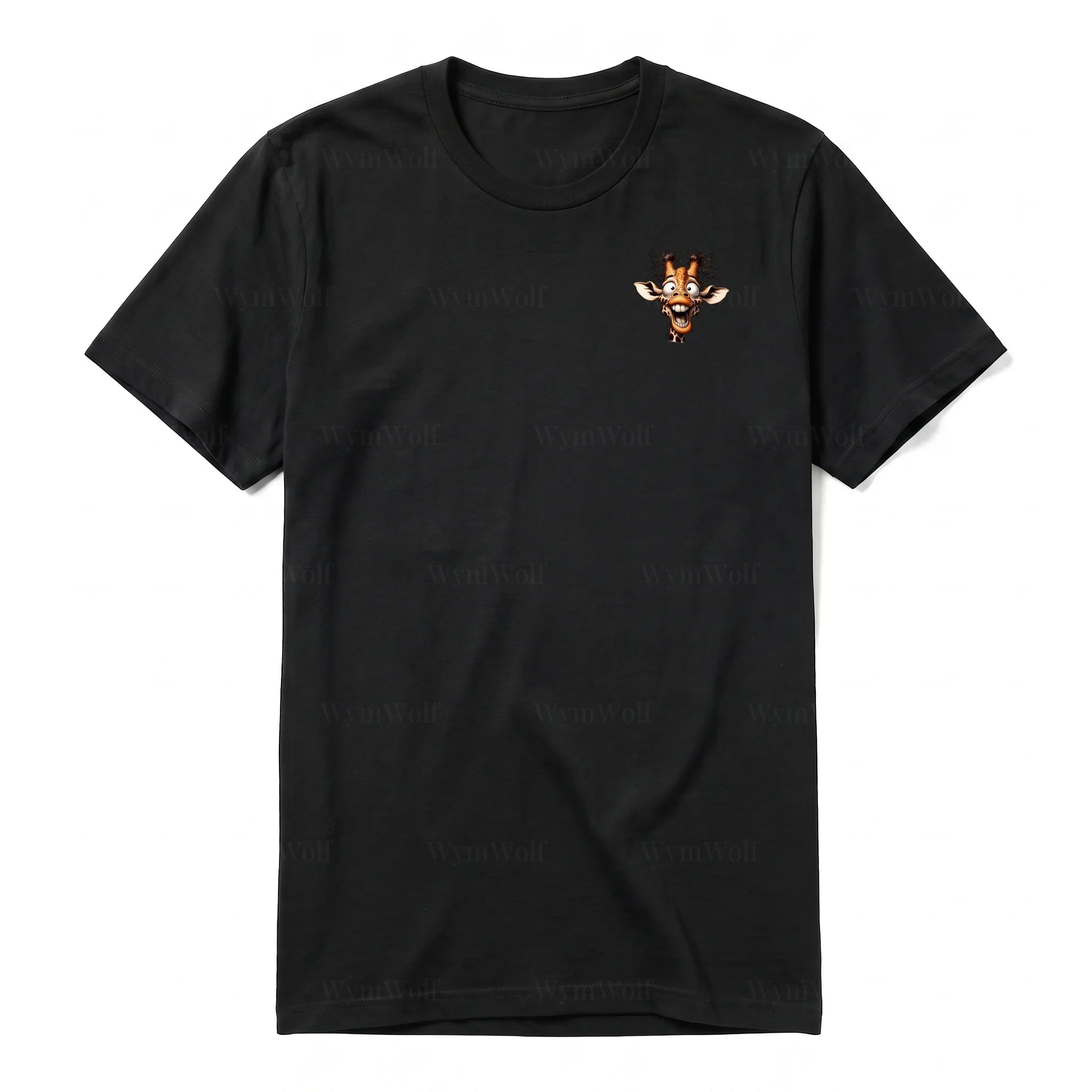 A black short-sleeve crewneck t-shirt for adult featuring a graphic of a wildlife animal on the left chest.