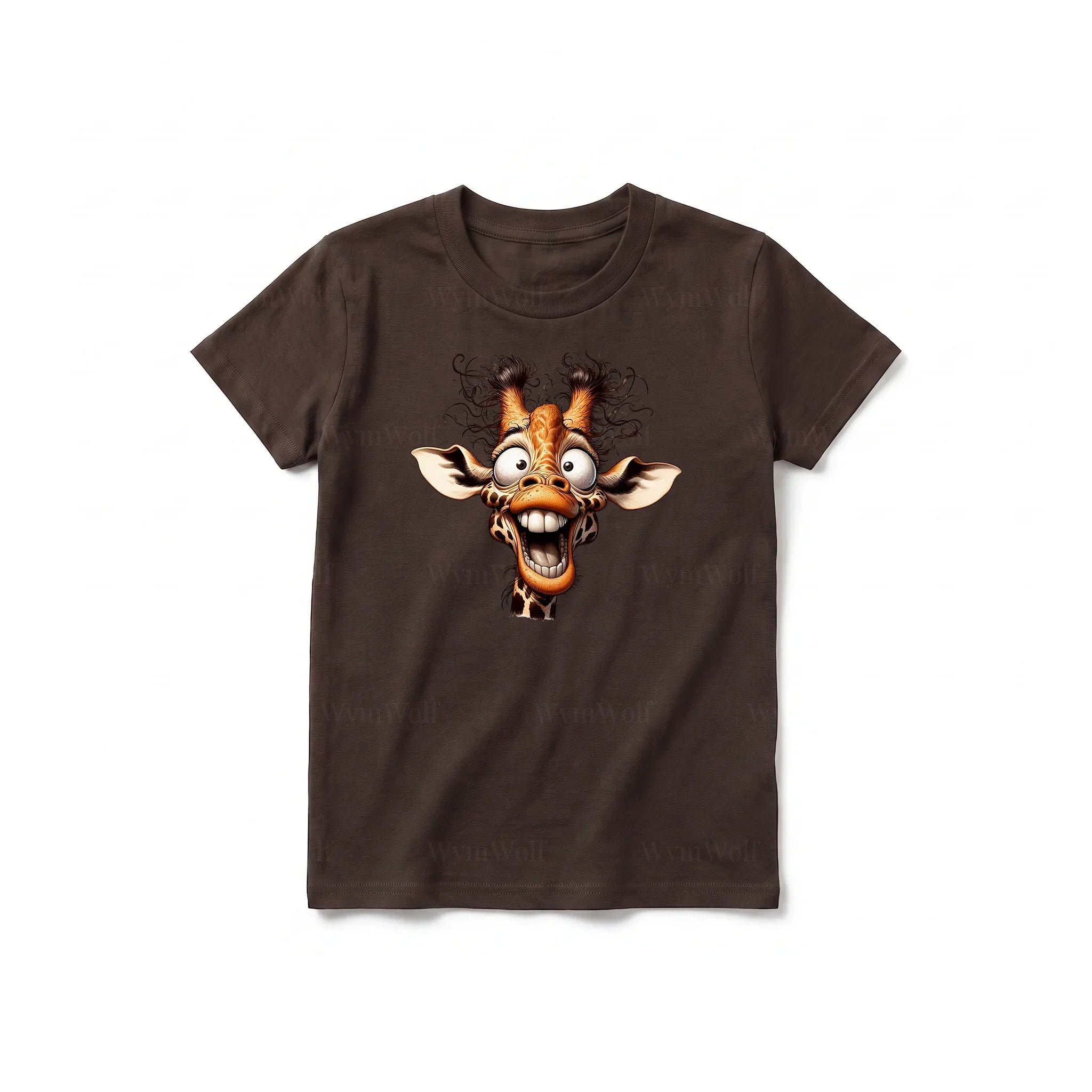 A chocolate short-sleeve crewneck t-shirt for youth featuring a graphic of a wildlife animal on the front.