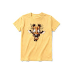 A mustard short-sleeve crewneck t-shirt for youth featuring a graphic of a wildlife animal on the front.