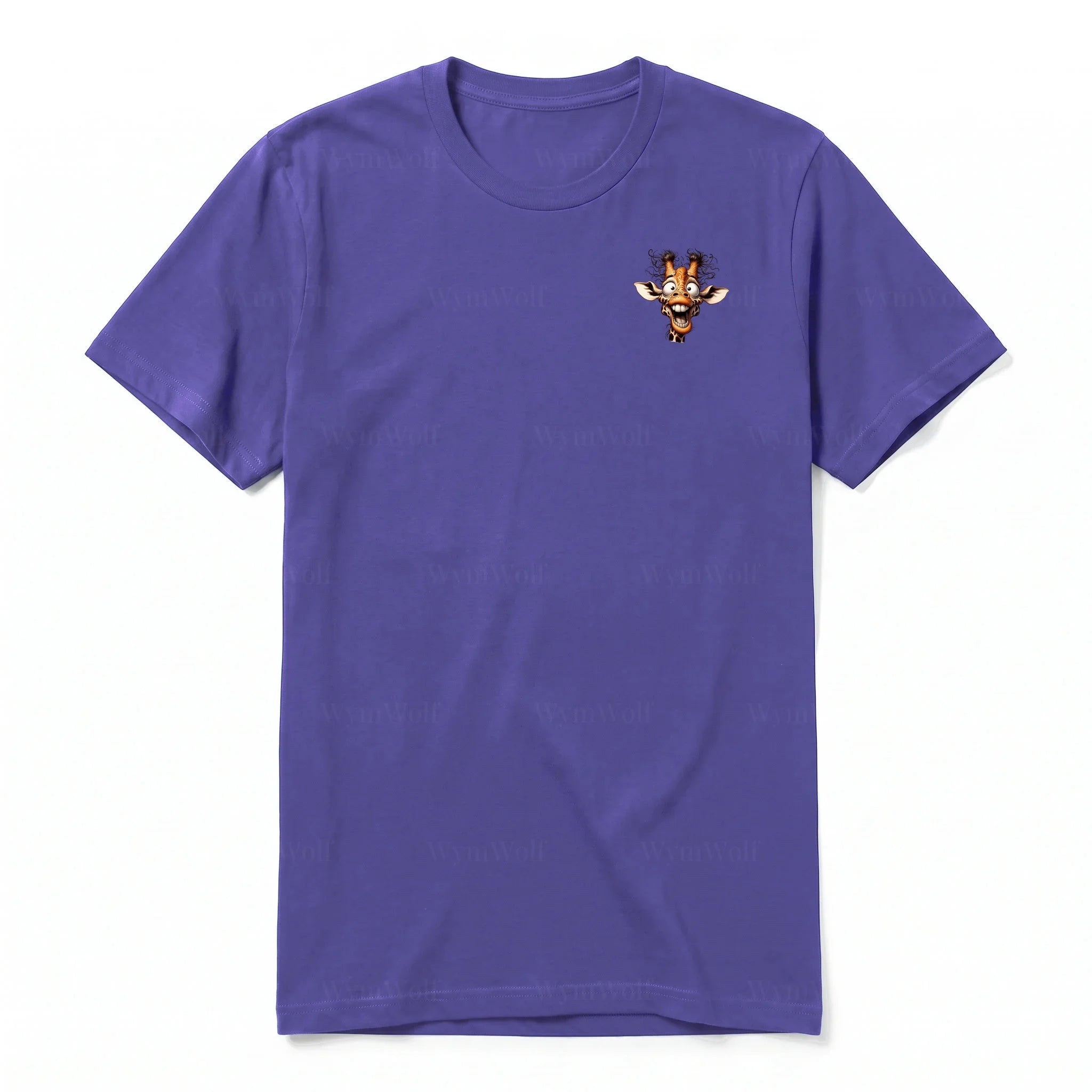 A purple short-sleeve crewneck t-shirt for adult featuring a graphic of a wildlife animal on the left chest.