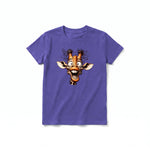 A purple short-sleeve crewneck t-shirt for youth featuring a graphic of a wildlife animal on the front.