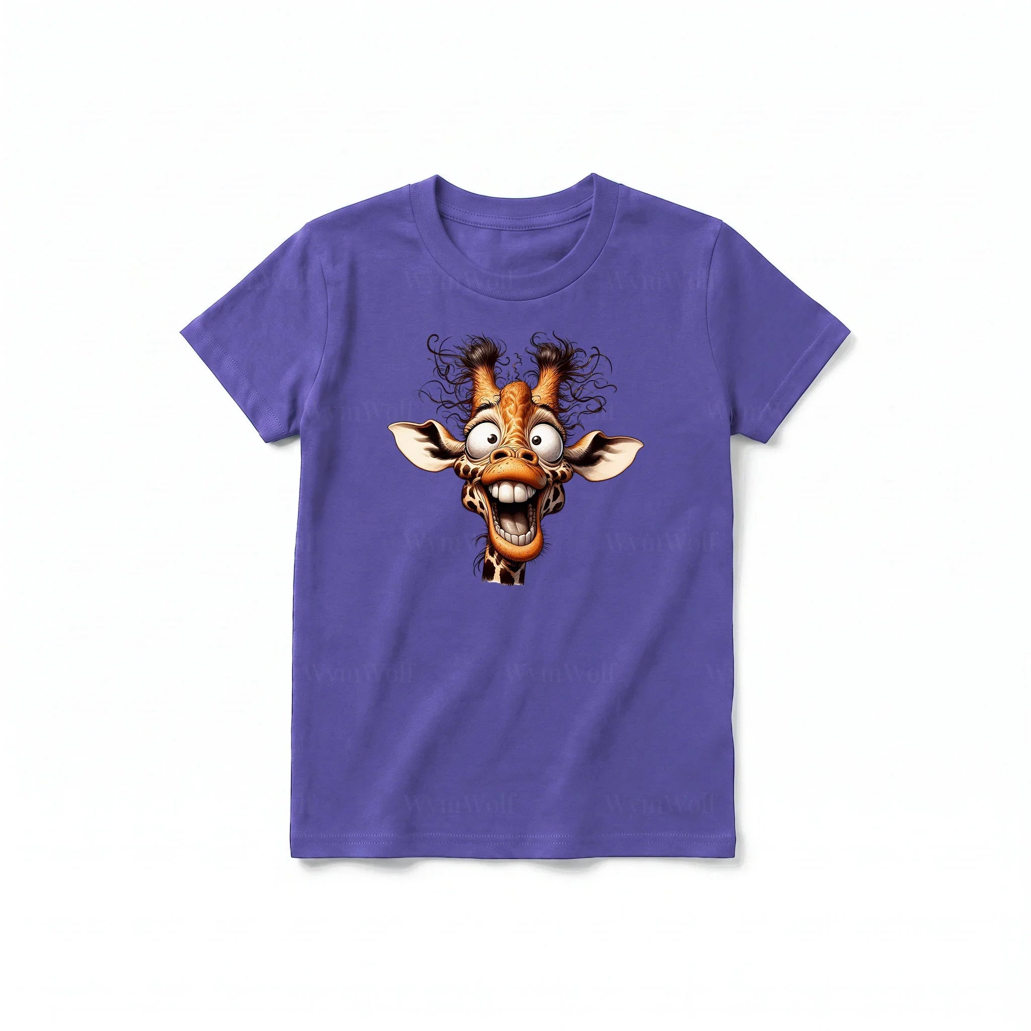 A purple short-sleeve crewneck t-shirt for youth featuring a graphic of a wildlife animal on the front.