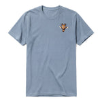 A steel-blue short-sleeve crewneck t-shirt for adult featuring a graphic of a wildlife animal on the left chest.