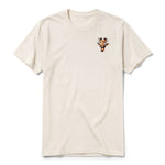 A vintage-white short-sleeve crewneck t-shirt for adult featuring a graphic of a wildlife animal on the left chest.