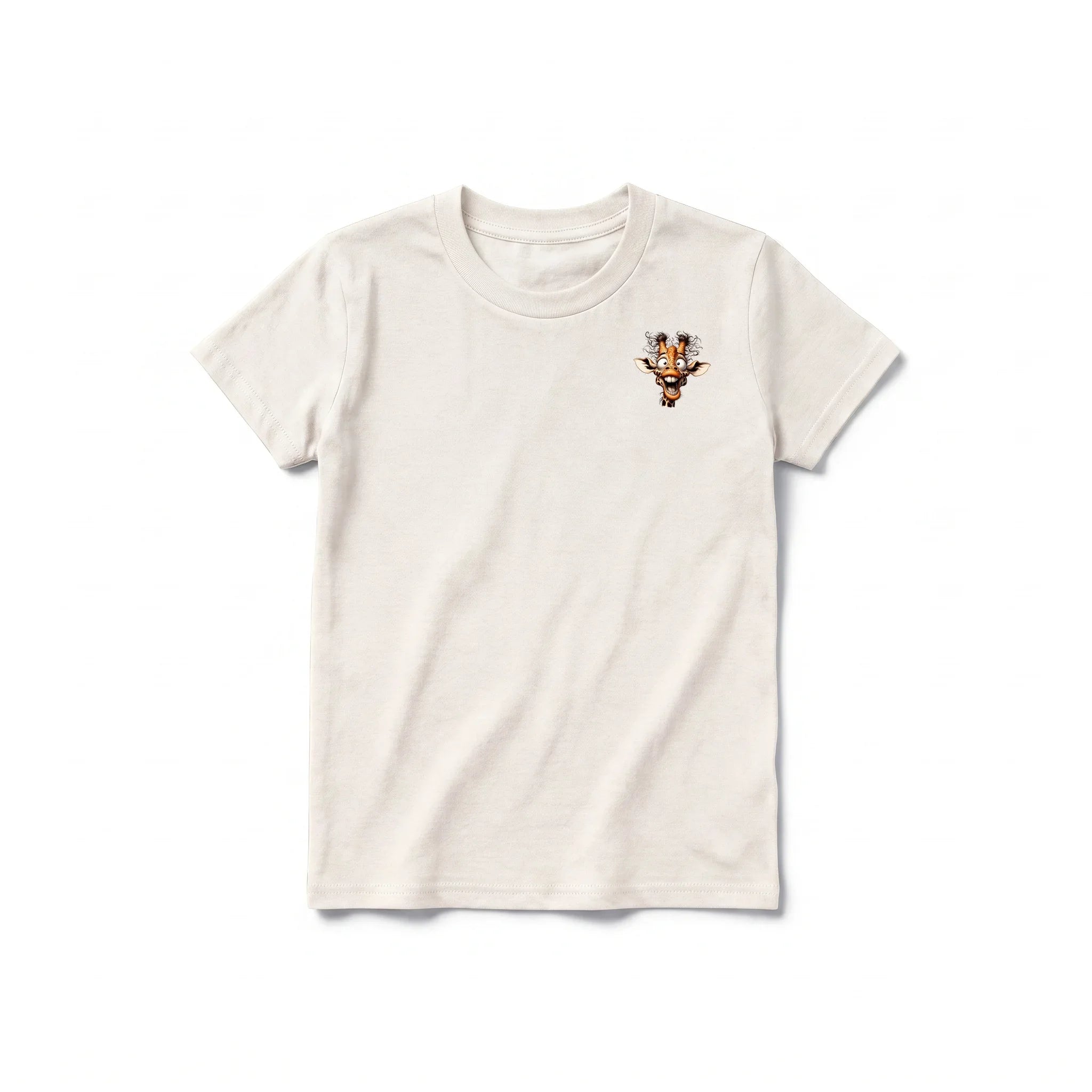 A vintage-white short-sleeve crewneck t-shirt for youth featuring a graphic of a wildlife animal on the left chest.