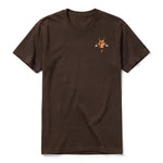 A chocolate short-sleeve crewneck t-shirt for adult featuring a graphic of a wildlife animal on the left chest.