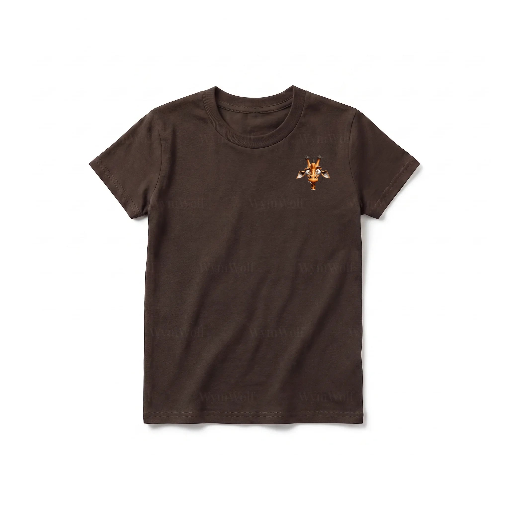 A chocolate short-sleeve crewneck t-shirt for youth featuring a graphic of a wildlife animal on the left chest.