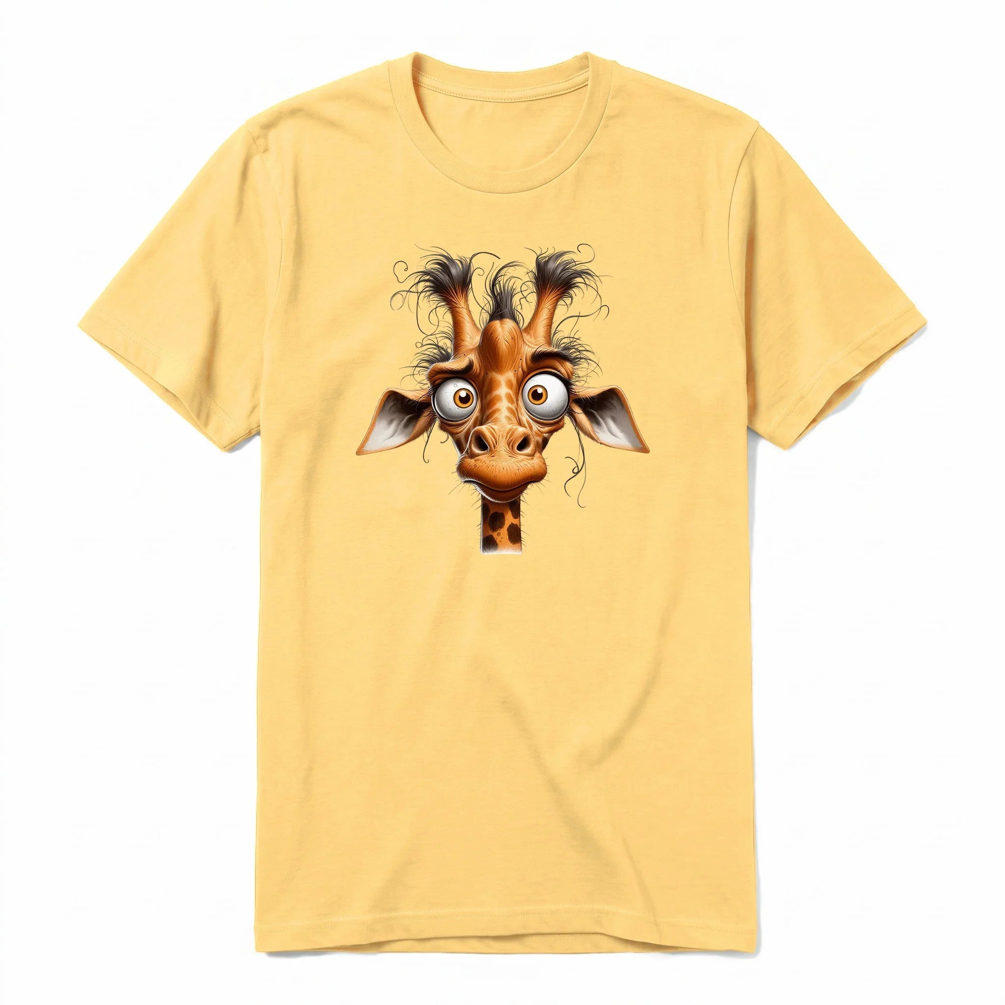 A mustard short-sleeve crewneck t-shirt for adult featuring a graphic of a wildlife animal on the front.
