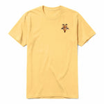 A mustard short-sleeve crewneck t-shirt for adult featuring a graphic of a wildlife animal on the left chest.