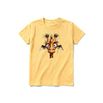 A mustard short-sleeve crewneck t-shirt for youth featuring a graphic of a wildlife animal on the front.