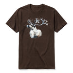 A chocolate short-sleeve crewneck t-shirt for adult featuring a graphic of a wildlife animal on the front.