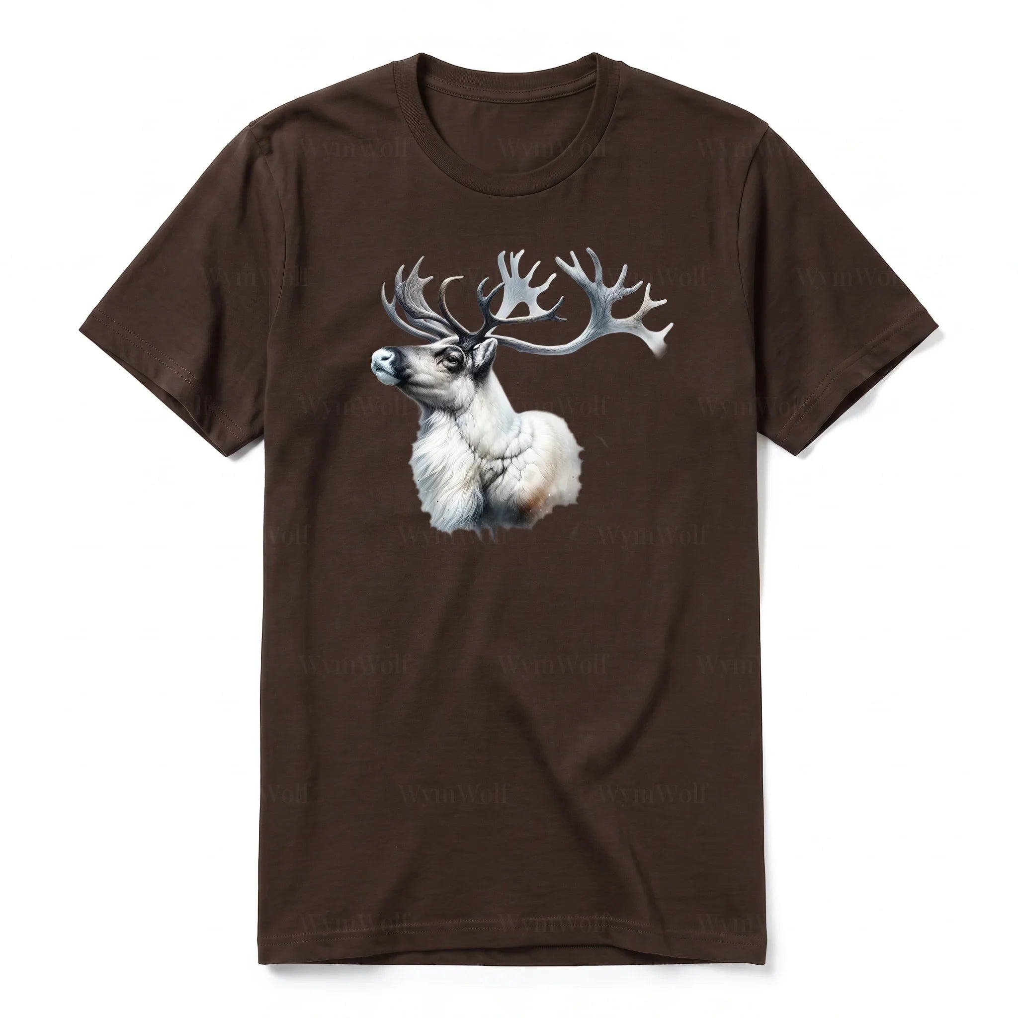 A chocolate short-sleeve crewneck t-shirt for adult featuring a graphic of a wildlife animal on the front.