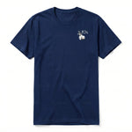 A navy short-sleeve crewneck t-shirt for adult featuring a graphic of a wildlife animal on the left chest.