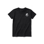 A black short-sleeve crewneck t-shirt for youth featuring a graphic of a wildlife animal on the left chest.