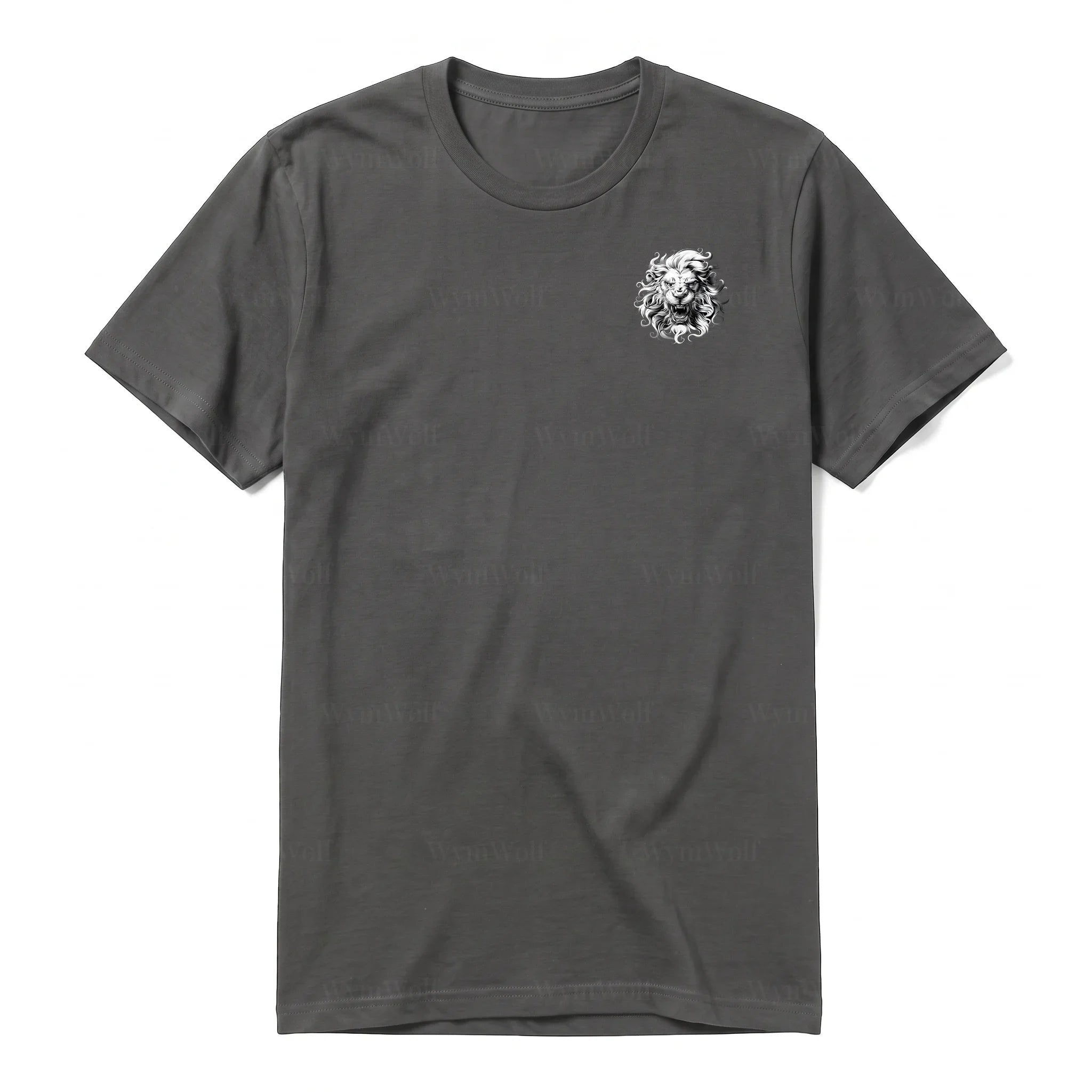A charcoal short-sleeve crewneck t-shirt for adult featuring a graphic of a wildlife animal on the left chest.