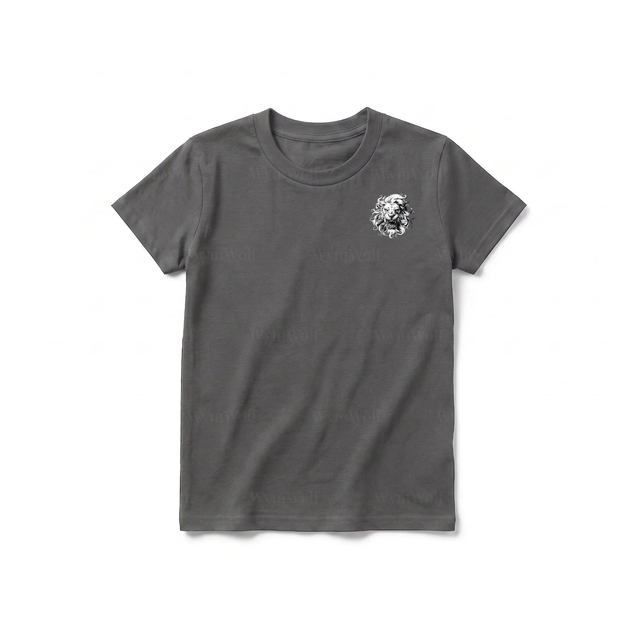 A charcoal short-sleeve crewneck t-shirt for youth featuring a graphic of a wildlife animal on the left chest.