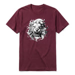 A maroon short-sleeve crewneck t-shirt for adult featuring a graphic of a wildlife animal on the front.